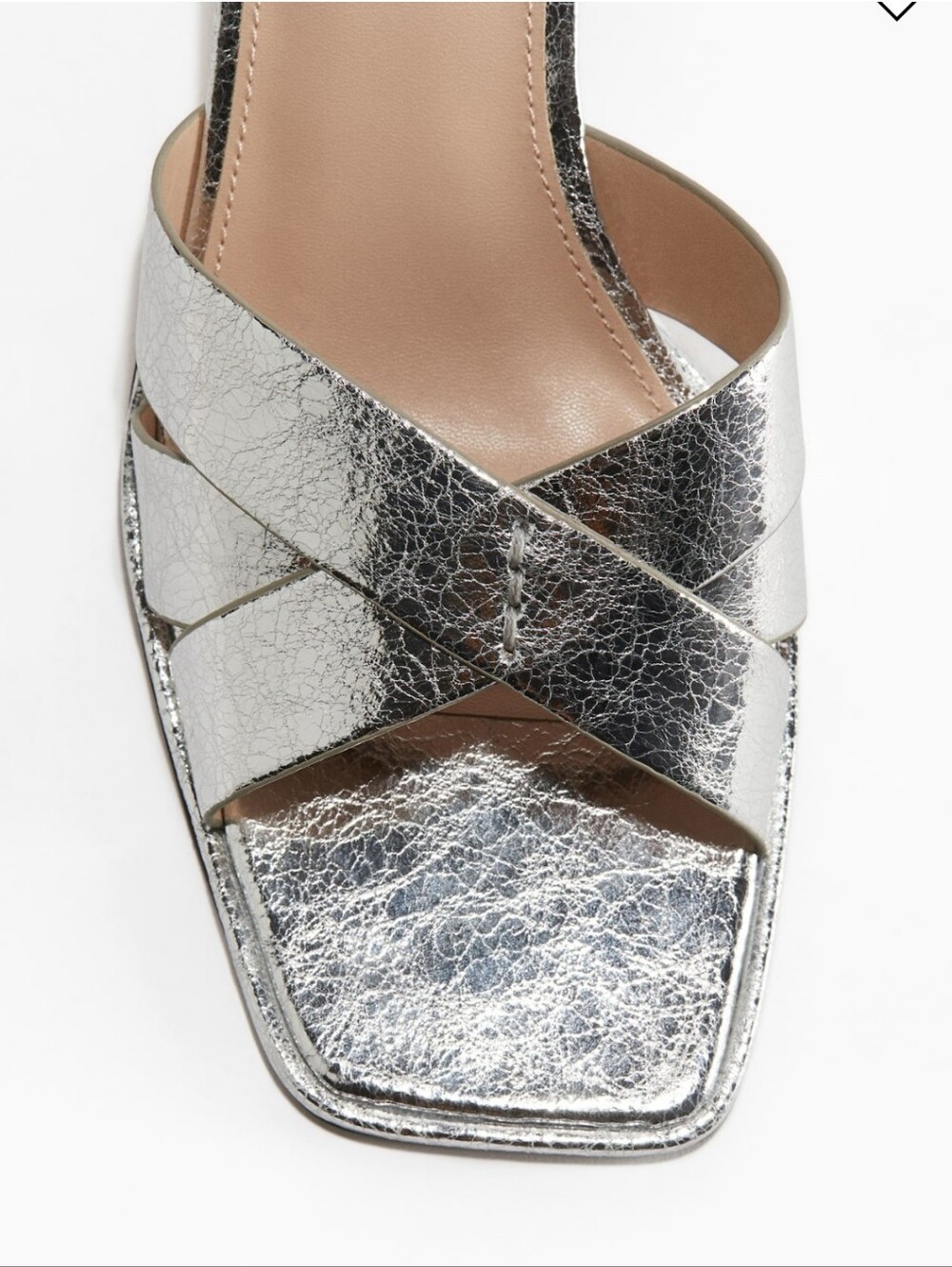 Metallic Silver Low Block Heel Slide Sandals Square Toe Crossover Foot Straps 9 - Picture 2 of 14